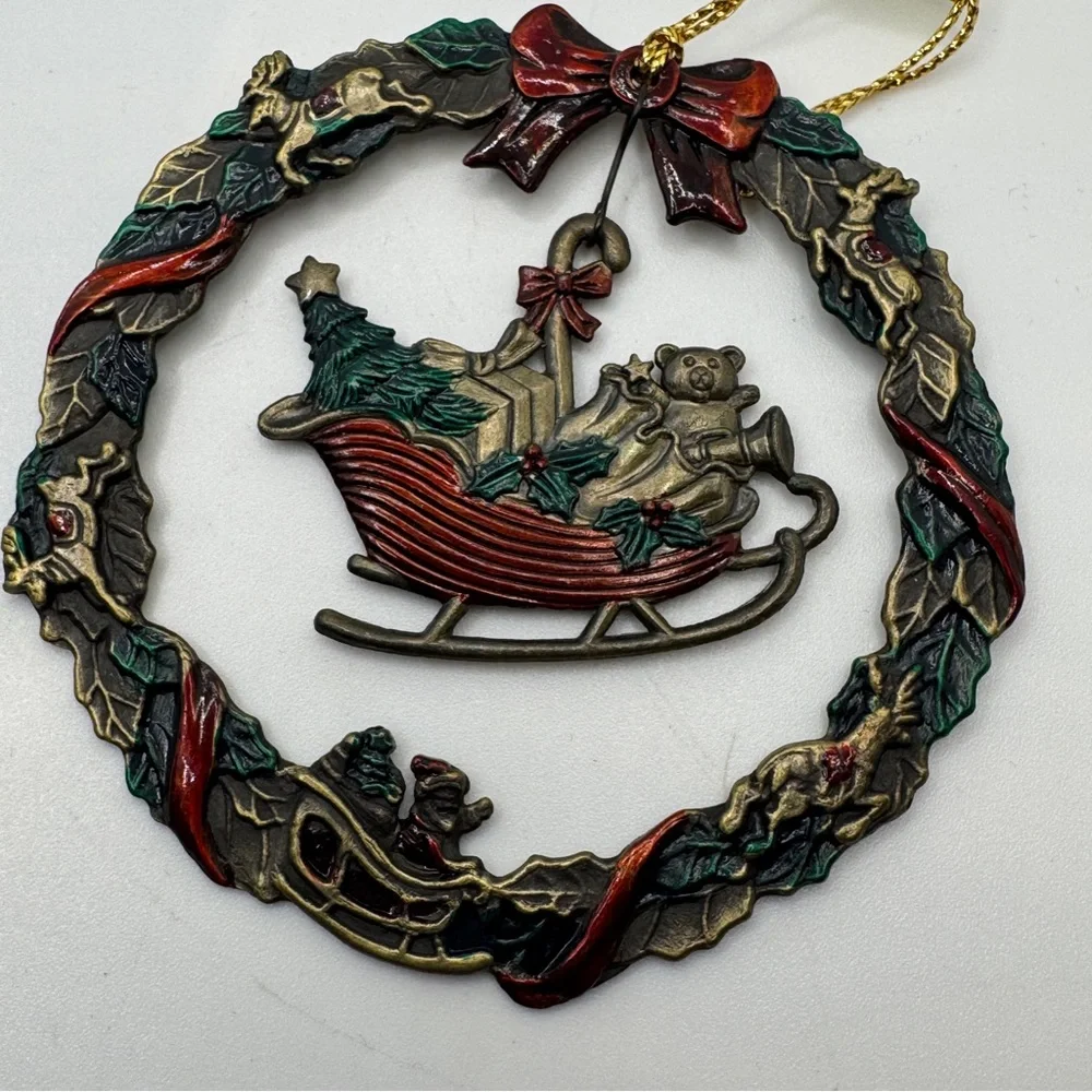 Vintage 90s‎ Russ Heirloom Collection Christmas Ornaments Sleigh Carousel Horse